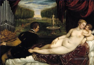 Venus mit Amor Organist und Nacktheit Tizian Ölgemälde